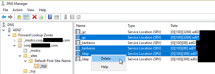 Delete SRV Records Pointing to DC