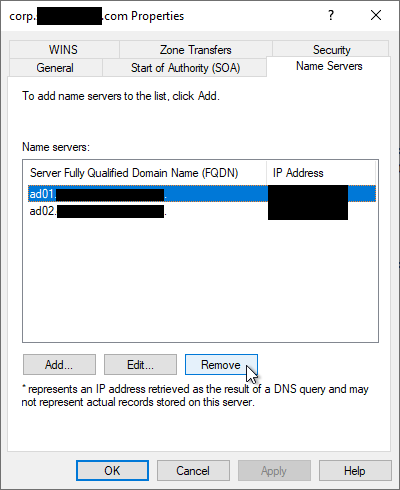 Delete Offline DC from Name Server List
