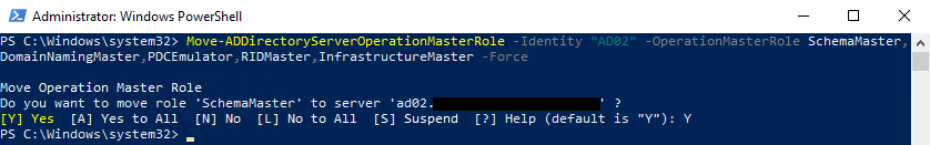 Seize FSMO Roles using Move-ADDirectoryServerOperationMasterRole