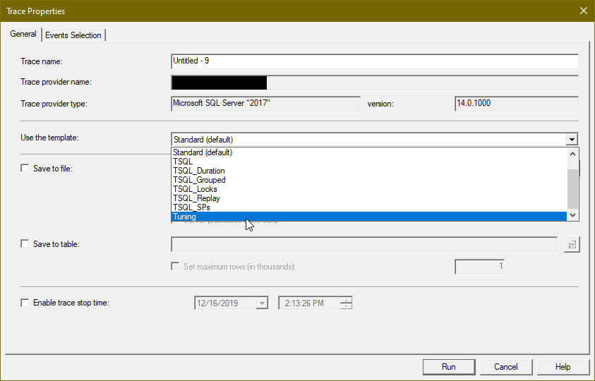 Select a trace template