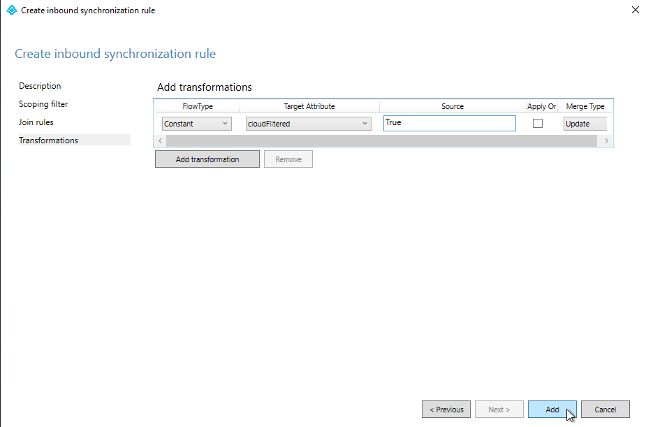 Add the cloudFiltered attribute transformation